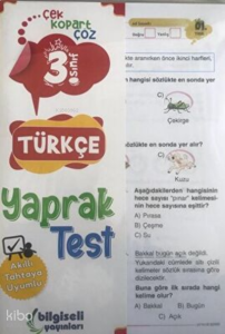 3.Sınıf Açı Türkçe Çek Kopart Yaprak Test