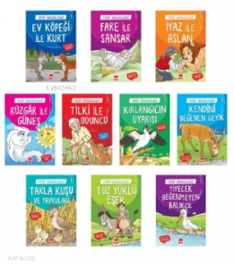 Ezop Masalları Seti (10 Kitap - Büyük Boy); 1. ve 2. Sınıflar İçin Eğik El Yazısı