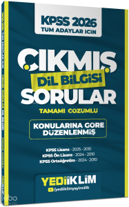 Yediiklim Yayınları 2026 KPSS Tüm Adaylar İçin Dil Bilgisi Tamamı Çözümlü Çıkmış Sorular Konularına Göre Düzenlenmiş