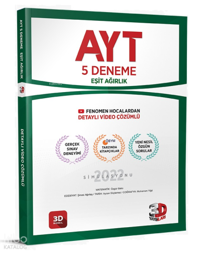 3D Yayınları AYT 5'li Eşit Agırlık Deneme Tamamı Video Çözümlü | benli