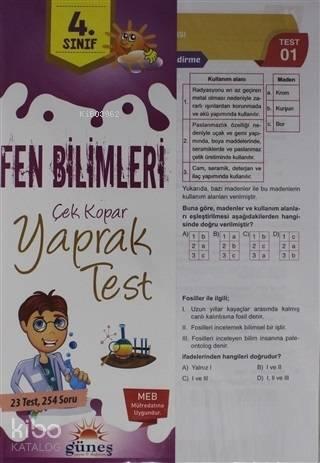 4. Sınıf Fen Bilimleri Çek Kopar Yaprak Test | benlikitap.com