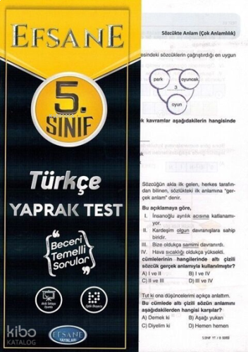 5.Sınıf  Türkçe Çek Kopar Yaprak Test