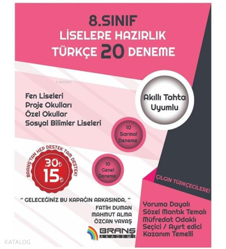 8. Sınıf LGS Türkçe 20 Deneme Branş Akademi | benlikitap.com