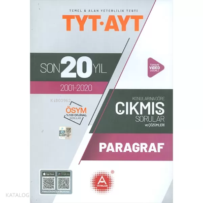 A Yayınları Tyt Ayt Paragraf Son 20 Yıl Çıkm -2021 | benlikitap.com