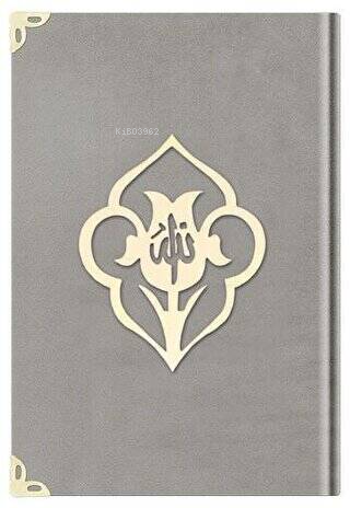 Çanta Boy Kadife Kuran-ı Kerim Açık Gri, Güllü, Mühürlü - 1005 Açık Gri