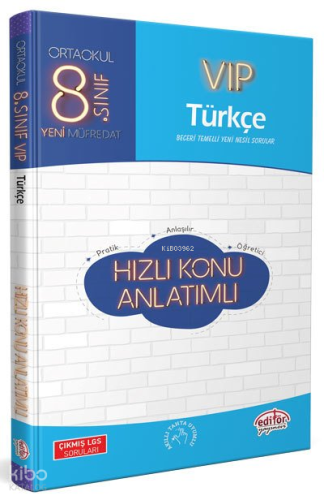 Editör 8.Sınıf Vıp Türkçe Hızlı Konu Anlatımlı | benlikitap.com
