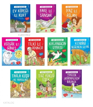 Ezop Masalları Seti (10 Kitap - Büyük Boy); 1. ve 2. Sınıflar İçin Eğik El Yazısı