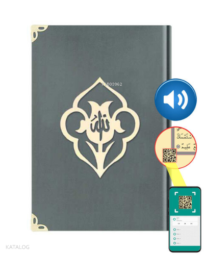 Hafız Boy Kadife Kuran-ı Kerim ;(Koyu Gri, Güllü, Mühürlü)