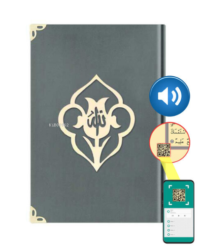 Hafız Boy Kadife Kuran-ı Kerim ;(Koyu Gri, Güllü, Mühürlü)