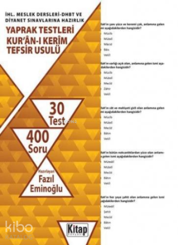 İHL. Meslek Dersleri-DHBT ve Diyanet Sınavlarına Hazırlık Yaprak Testleri Kur'an-ı Kerim;Tefsir Usulü