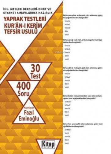 İHL. Meslek Dersleri-DHBT ve Diyanet Sınavlarına Hazırlık Yaprak Testleri Kur'an-ı Kerim;Tefsir Usulü