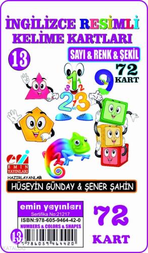 İngilizce 13.Sayı-Renk-Şeki / Resimli Kelime Kartları 72-Kart | benlik