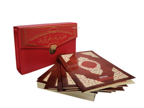 Kırmızı-Rahle Boy Otuz Cüz Mühürlü Kuran-ı Kerim-Suni Deri Çantalı | b