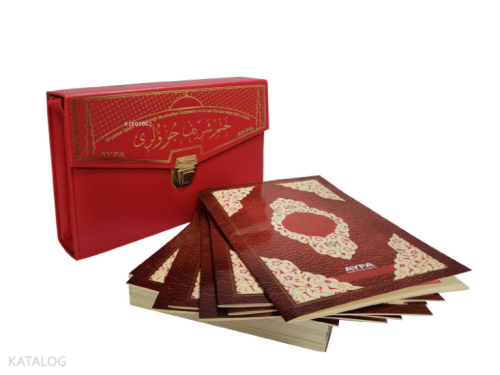 Kırmızı-Rahle Boy Otuz Cüz Mühürlü Kuran-ı Kerim-Suni Deri Çantalı | b