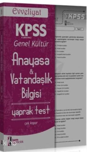 Kpss Genel Kültür Anayasa Ve Vatandaşlık Bilgisi 2016; Yaprak Test Çek Kopar