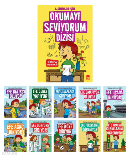 Okumayı Seviyorum Seti (10 Kitap Takım - Küçük Boy); 1. ve 2. Sınıflar İçin Eğik Yazılı