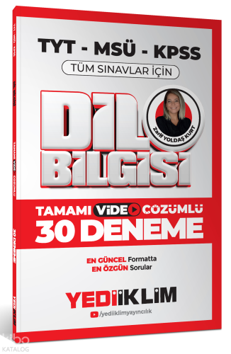 Yediiklim Yayınları 2026 KPSS MSÜ TYT Dil Bilgisi Tamamı Video Çözümlü Tüm Sınavlar için 30 Deneme