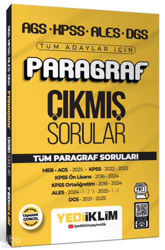 Yediiklim Yayınları AGS KPSS ALES DGS Tüm Adaylar İçin Paragraf Tamamı PDF Çözümlü;Tüm Paragraf Soruları - Çıkmış Sorular