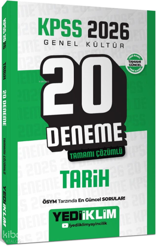 Yediiklim Yayınları KPSS 2026 Genel Kültür Tarih Tamamı Çözümlü 20 Deneme