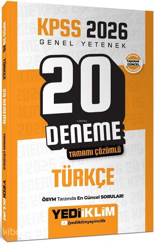 Yediiklim Yayınları KPSS 2026 Genel Yetenek Türkçe Tamamı Çözümlü 20 Deneme
